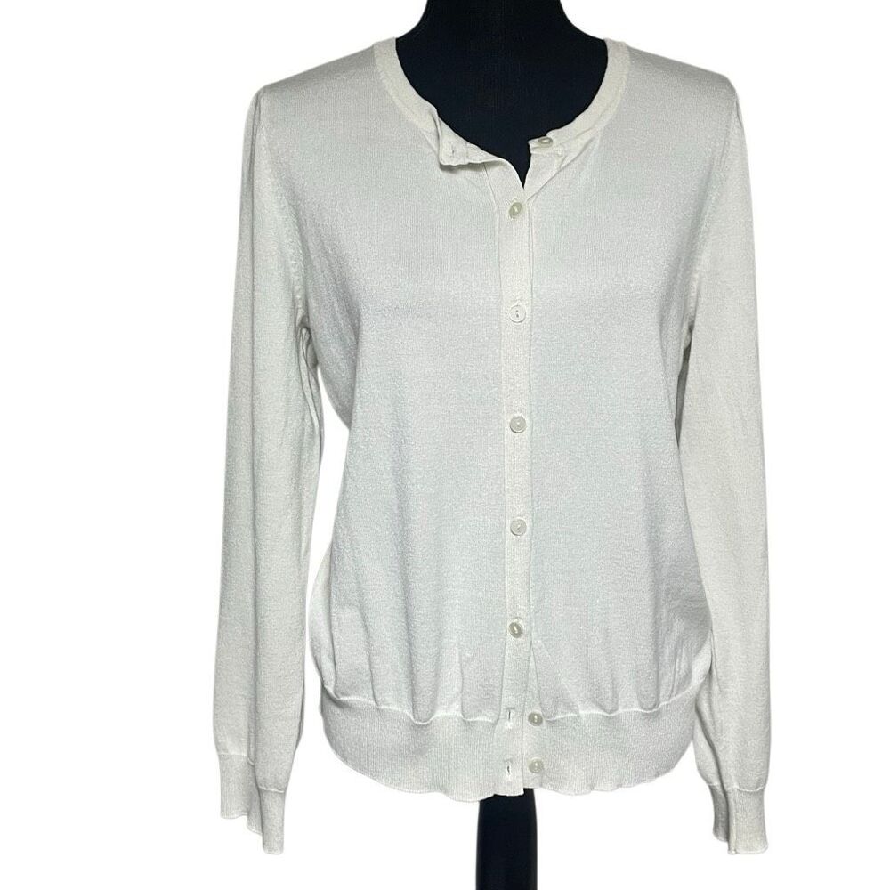 Time and Tru Ivory Fine Knit Crew Neck Cardigan N0614